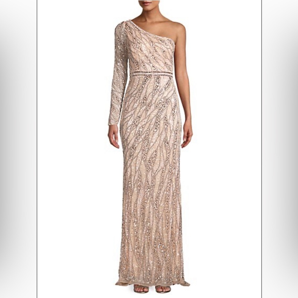Mac Duggal One Shoulder sequin gown Rose Gold Mother of the Bride formal size 8